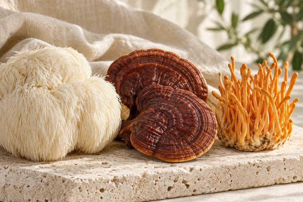Lion’s mane, reishi and cordyceps mushrooms